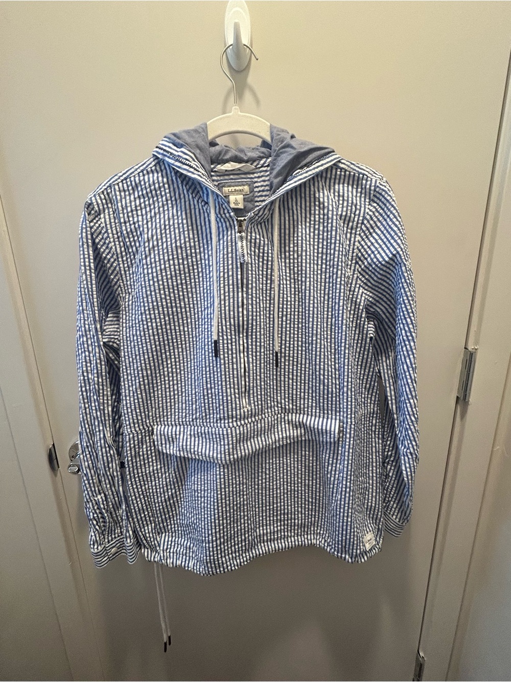 L.L.Bean Women's 100% Cotton Seersucker Quarter-Zip Anorak Pullover